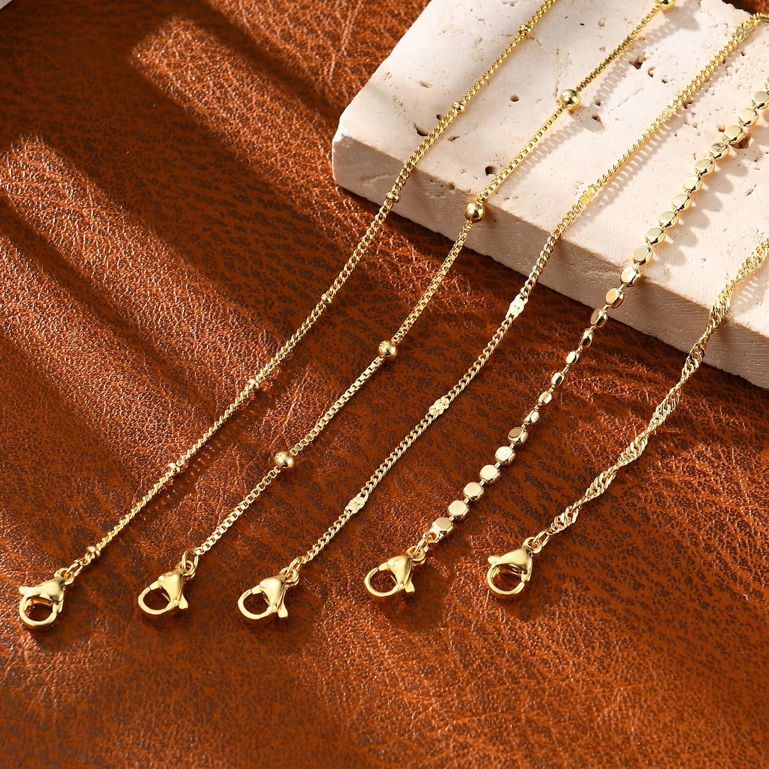 Gold Bracelets for Women, 14K Gold Plated Stackable Bracelet Stack Set Adjustable Charm Paperclip Chain Snake Link Layered Waterproof Jewelry Sets Gifts