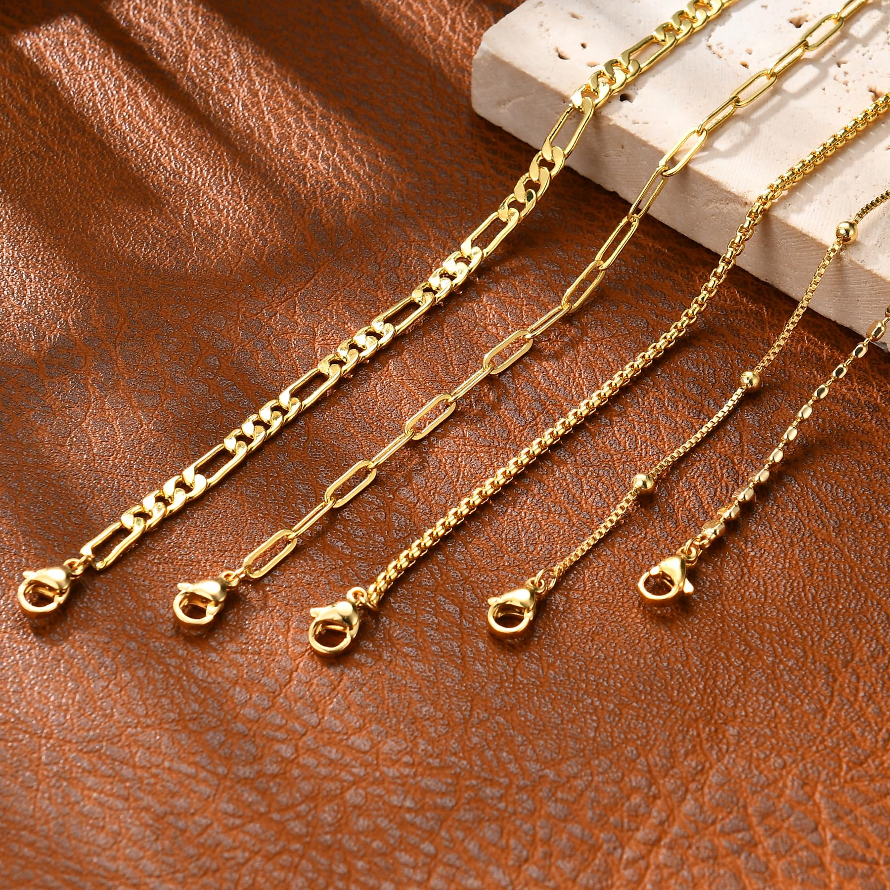 Gold Bracelets for Women, 14K Gold Plated Stackable Bracelet Stack Set Adjustable Charm Paperclip Chain Snake Link Layered Waterproof Jewelry Sets Gifts