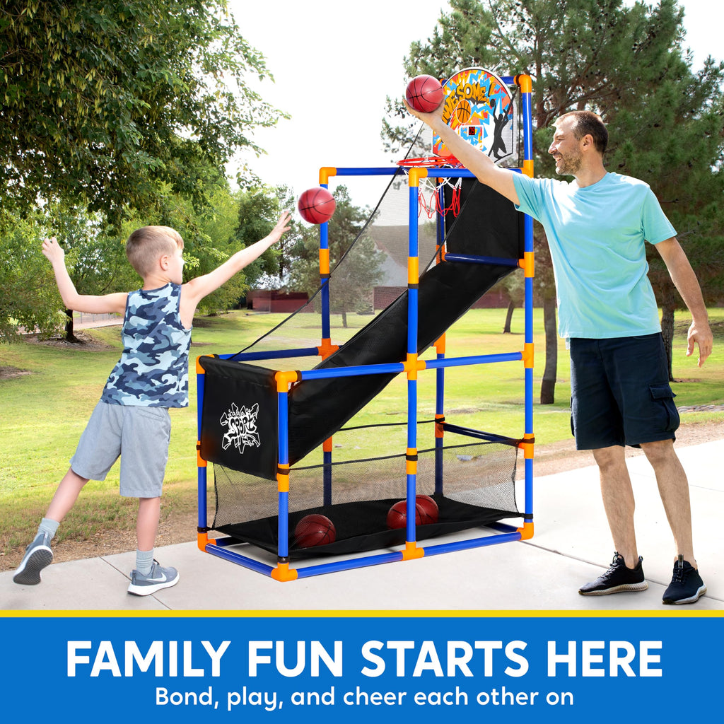 JOYIN Arcade Basketball Game Set with 4 Balls and Hoop for Kids 3+ Years Old Indoor Outdoor Sport Play - Easy Set Up - Air Pump Included - Ideal for Competition