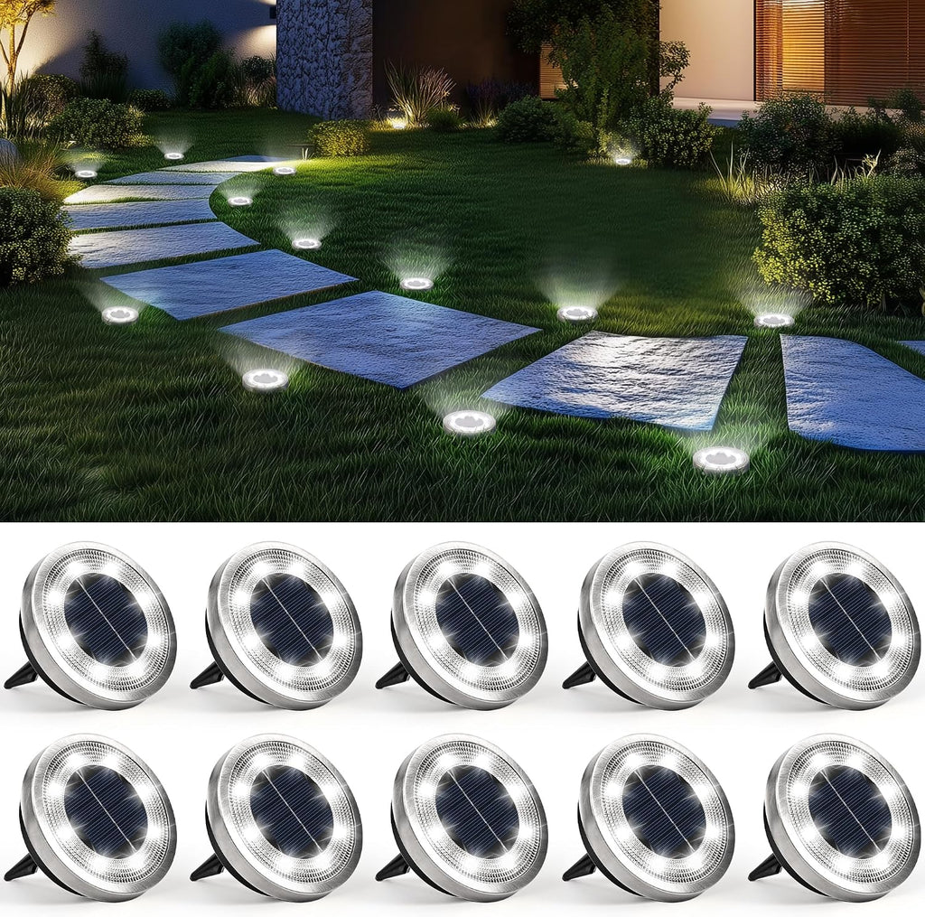 SOLPEX 10 Pack Solar Ground Lights Outdoor, Backyard Decor Cool White