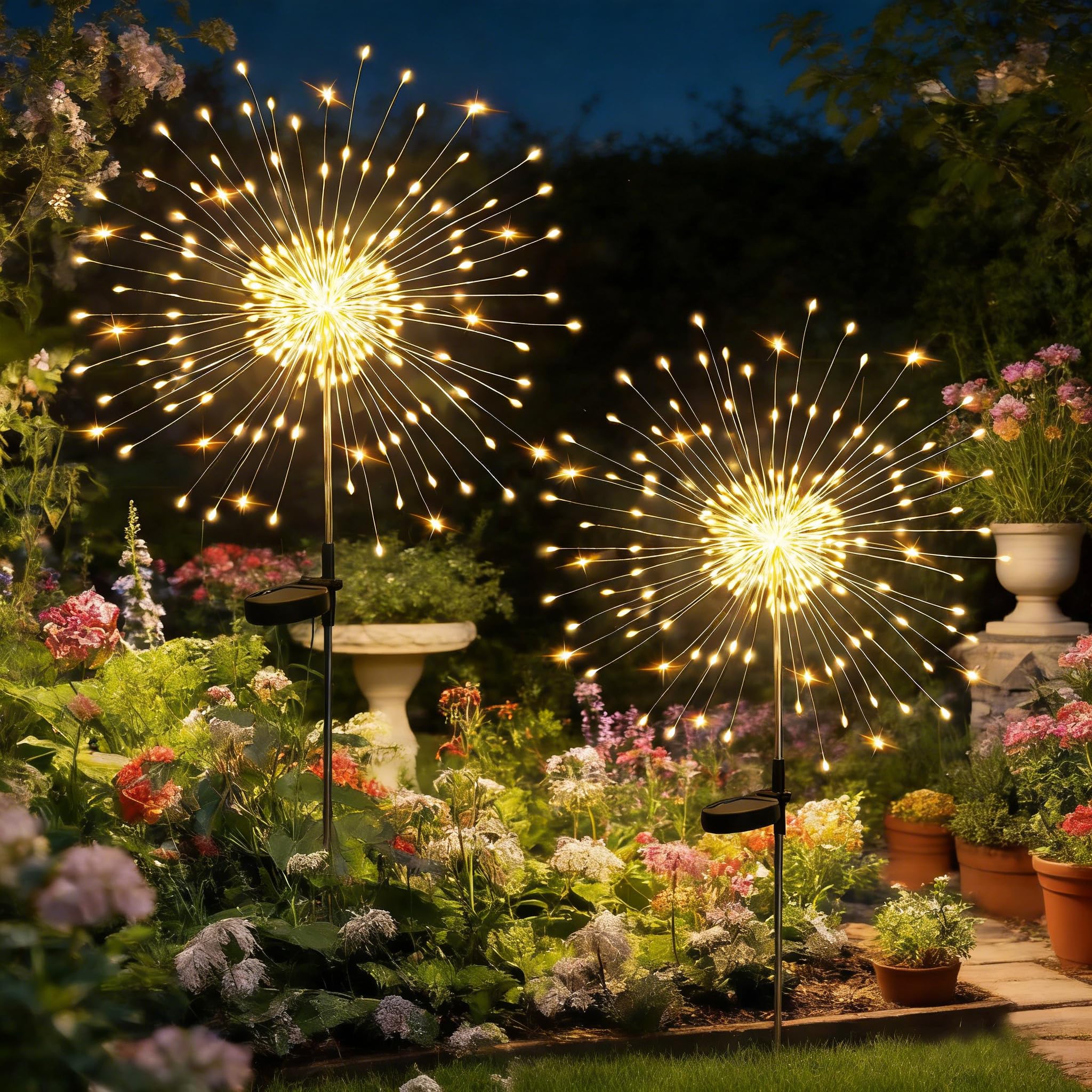 HPUFKOT Solar Garden Lights Outdoor,Waterproof Garden, 2PC 200 LED Twinkling Firework Lights Decorative with 8 Modes,Decor for Yard Patio Pathway Lawn for Yard Outside Fairy Decorative
