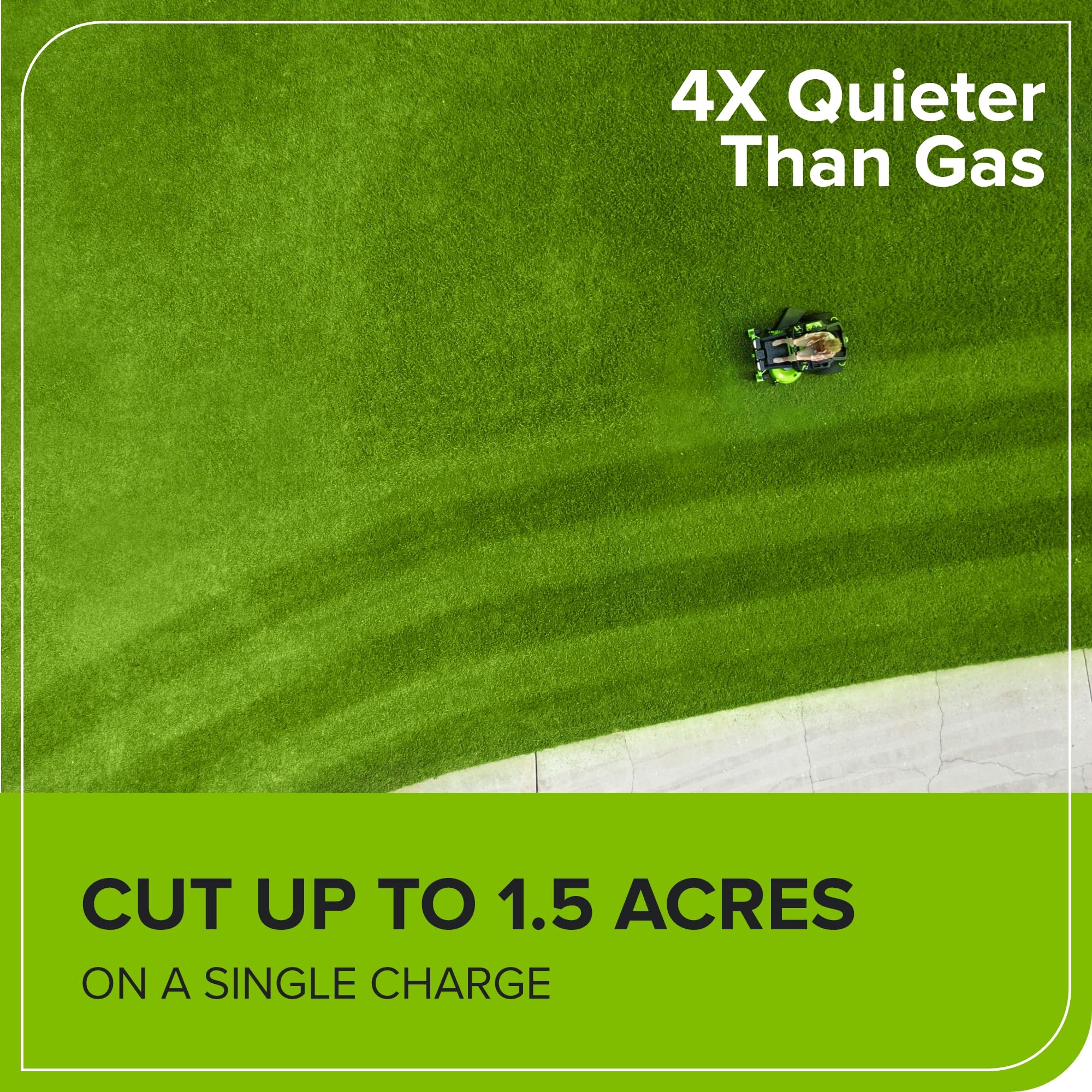 Greenworks 60V 30' Riding Lawn Mower (1.25 Acre, 16 HP Gas Equivalent, 6 MPH, Tow Up to 200 lbs.), (4) 8.0Ah Batteries (1,920 Wh Max) + Turbo Wall Charger