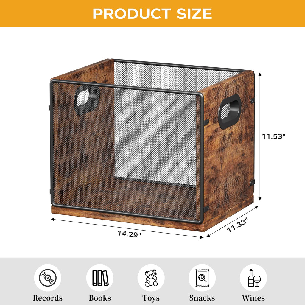 Homeiju Vinyl Record Storage, Record Box Case Crate, Vinyl Record Album Holder, Metal & Wooden LP Record Crate, Holds up to 60 Records