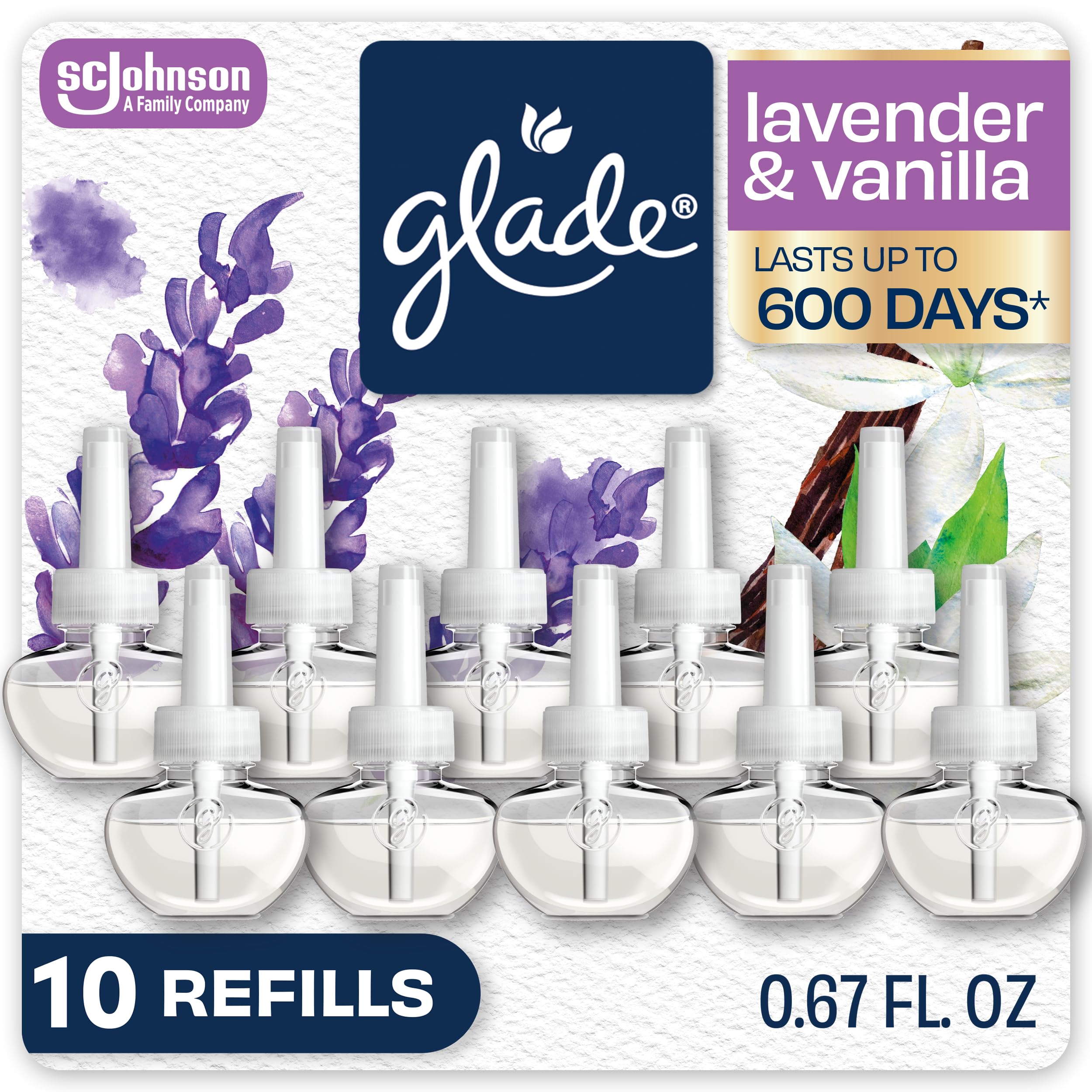 Glade PlugIns Refills Air Freshener, Scented and Essential Oils for Home and Bathroom, Cashmere Woods, 6.7 Fl Oz, 10 Count