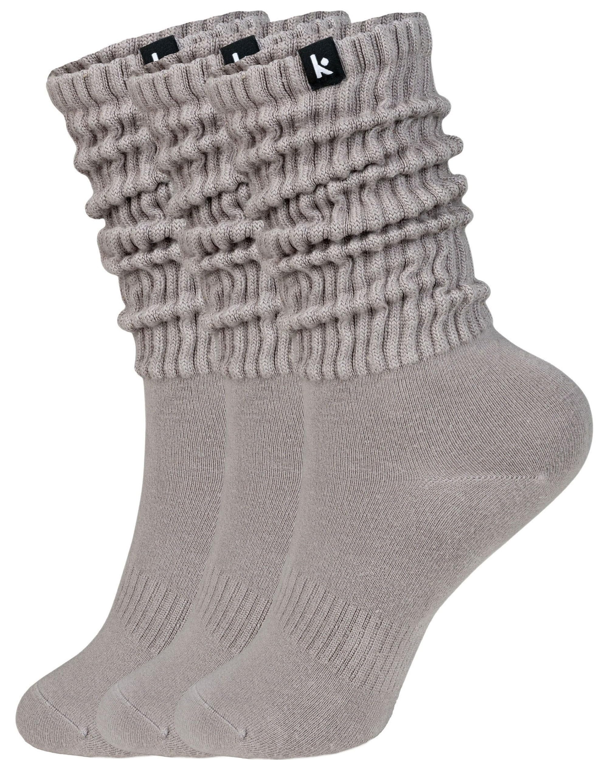 Kamo Fitness Scrunch Boot Socks for Women, Long Cozy Slouch Crew, 3 Pairs
