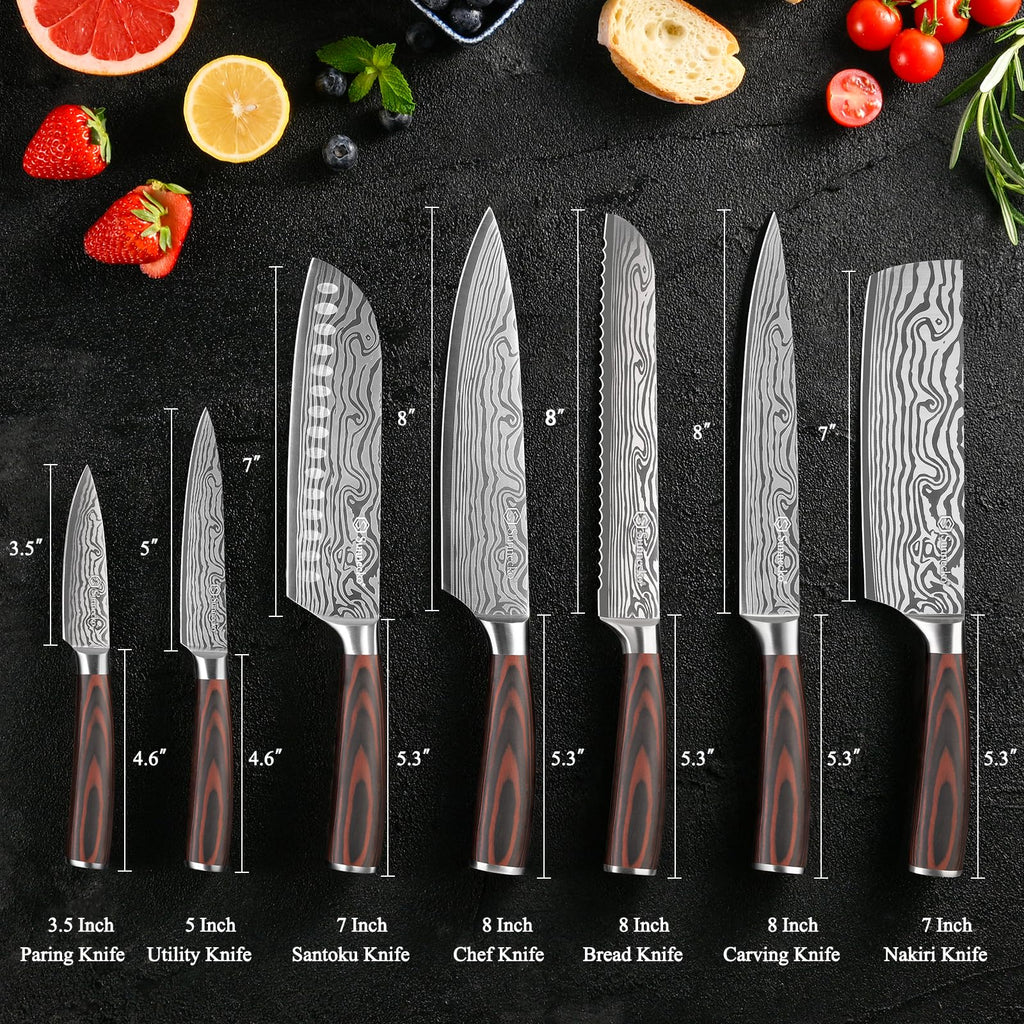 Sunnecko Kitchen Knife Set 5 Piece Chef Knife Set Professional High Carbon Stainless Steel, Sharp Kitchen Knives with Wooden Handle