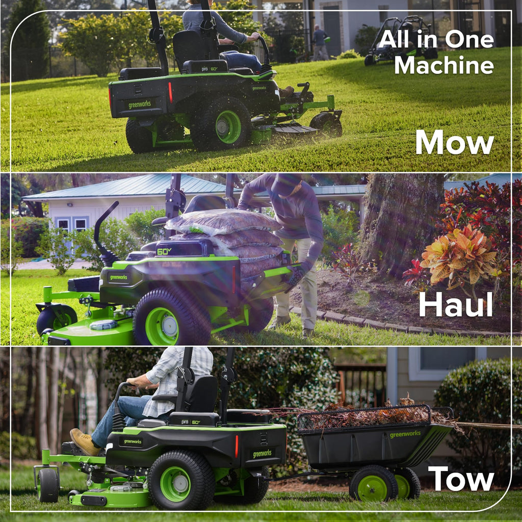 Greenworks 60V 30' Riding Lawn Mower (1.25 Acre, 16 HP Gas Equivalent, 6 MPH, Tow Up to 200 lbs.), (4) 8.0Ah Batteries (1,920 Wh Max) + Turbo Wall Charger