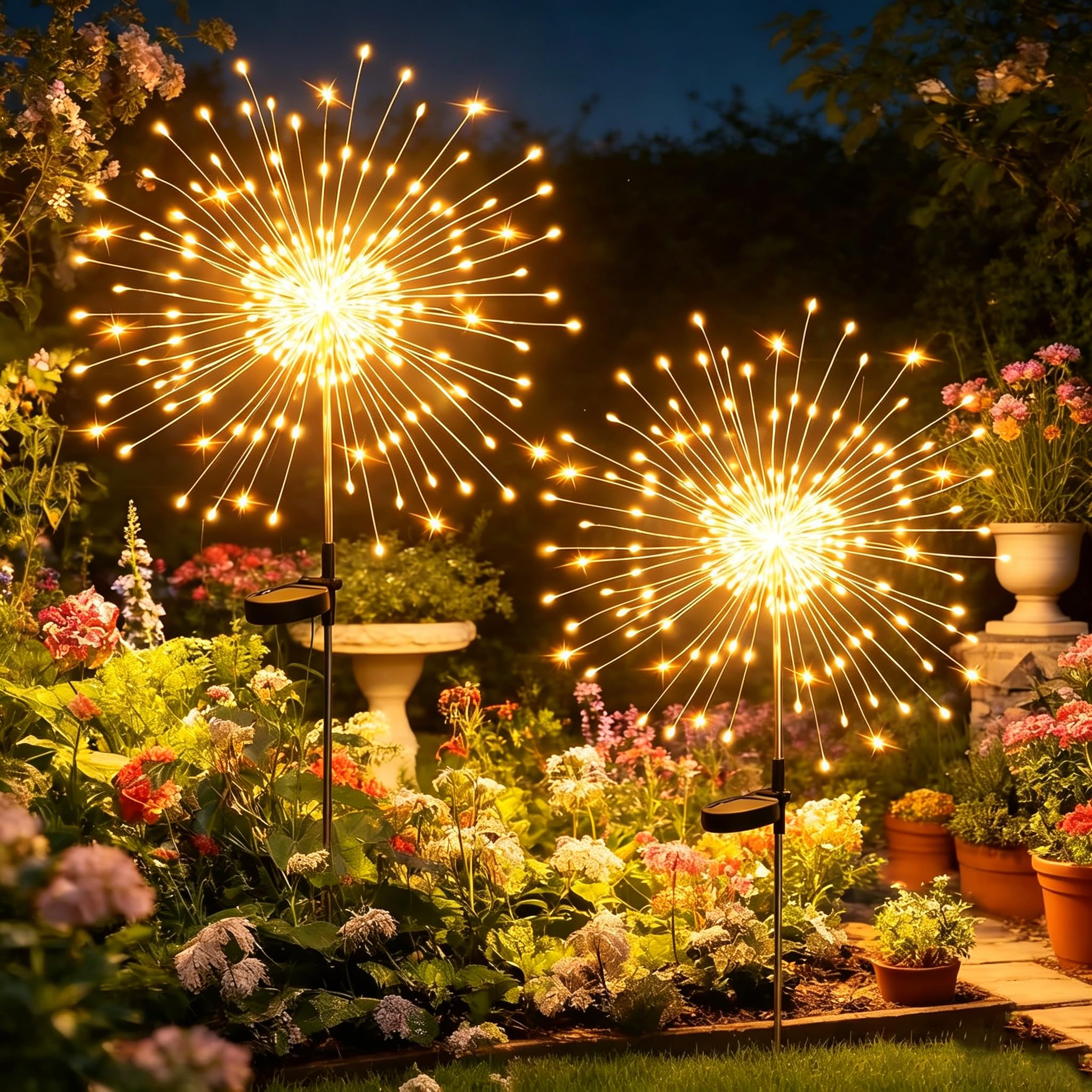 HPUFKOT Solar Garden Lights Outdoor,Waterproof Garden, 2PC 200 LED Twinkling Firework Lights Decorative with 8 Modes,Decor for Yard Patio Pathway Lawn for Yard Outside Fairy Decorative