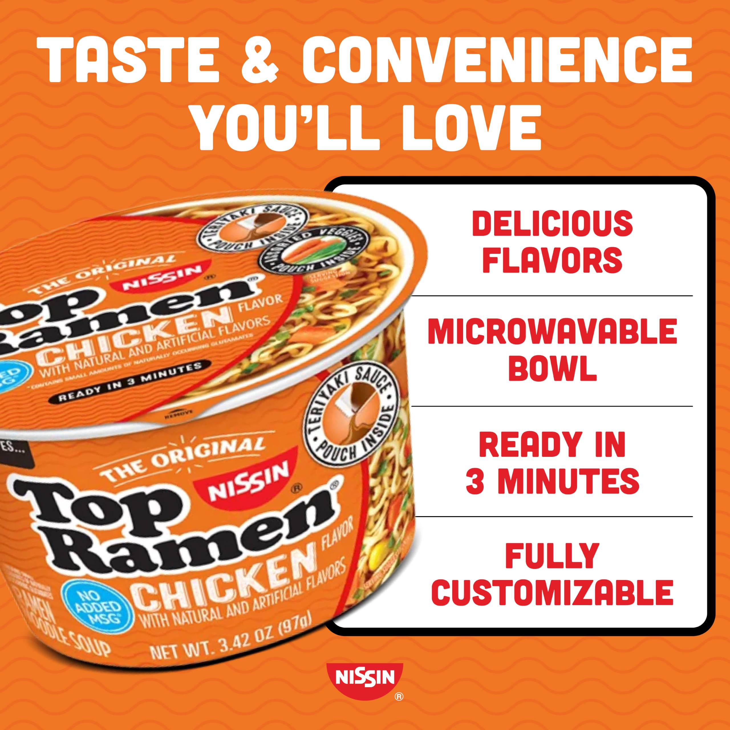 Nissin Top Ramen Noodle Soup, Chicken, 3 Ounce (Pack of 24)