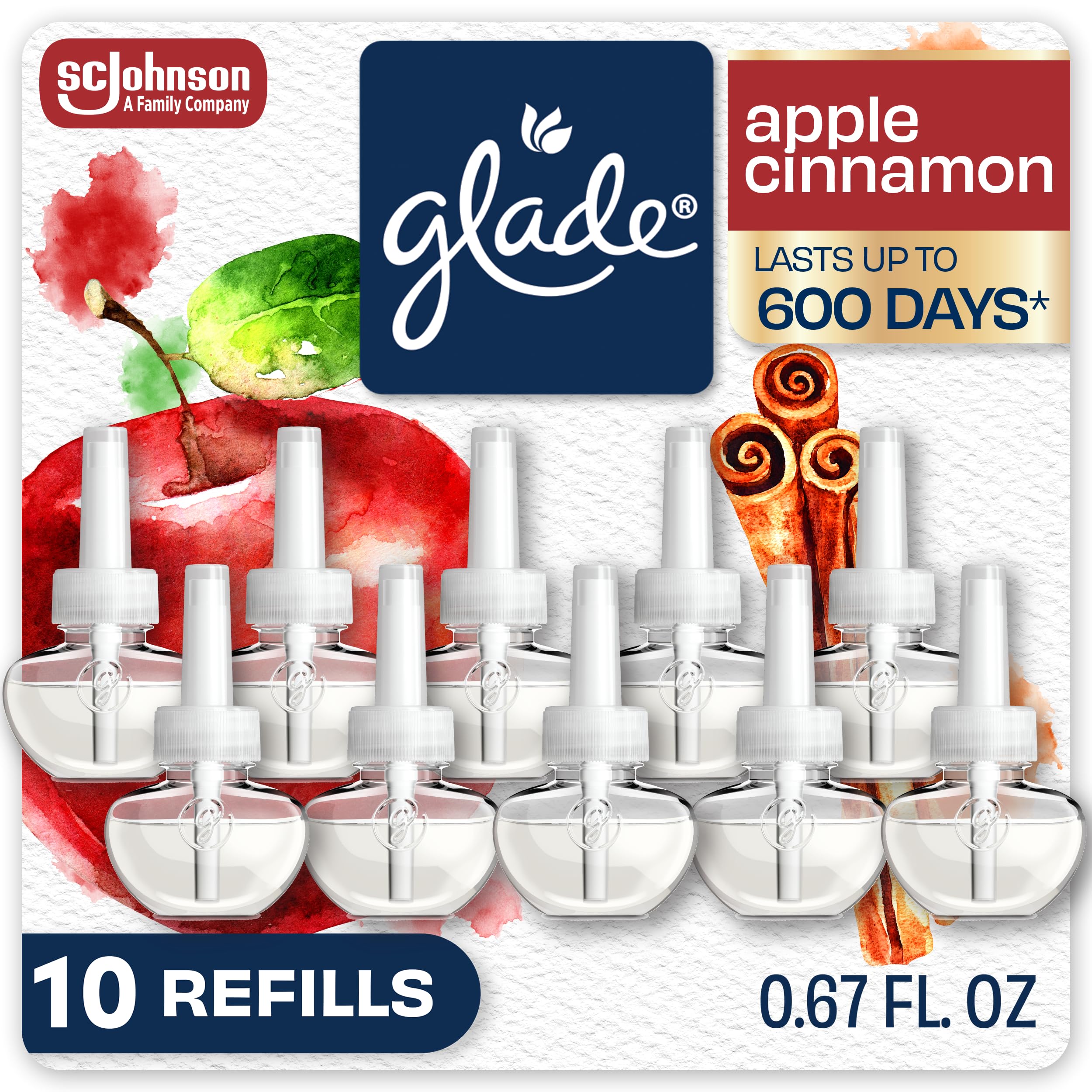 Glade PlugIns Refills Air Freshener, Scented and Essential Oils for Home and Bathroom, Cashmere Woods, 6.7 Fl Oz, 10 Count