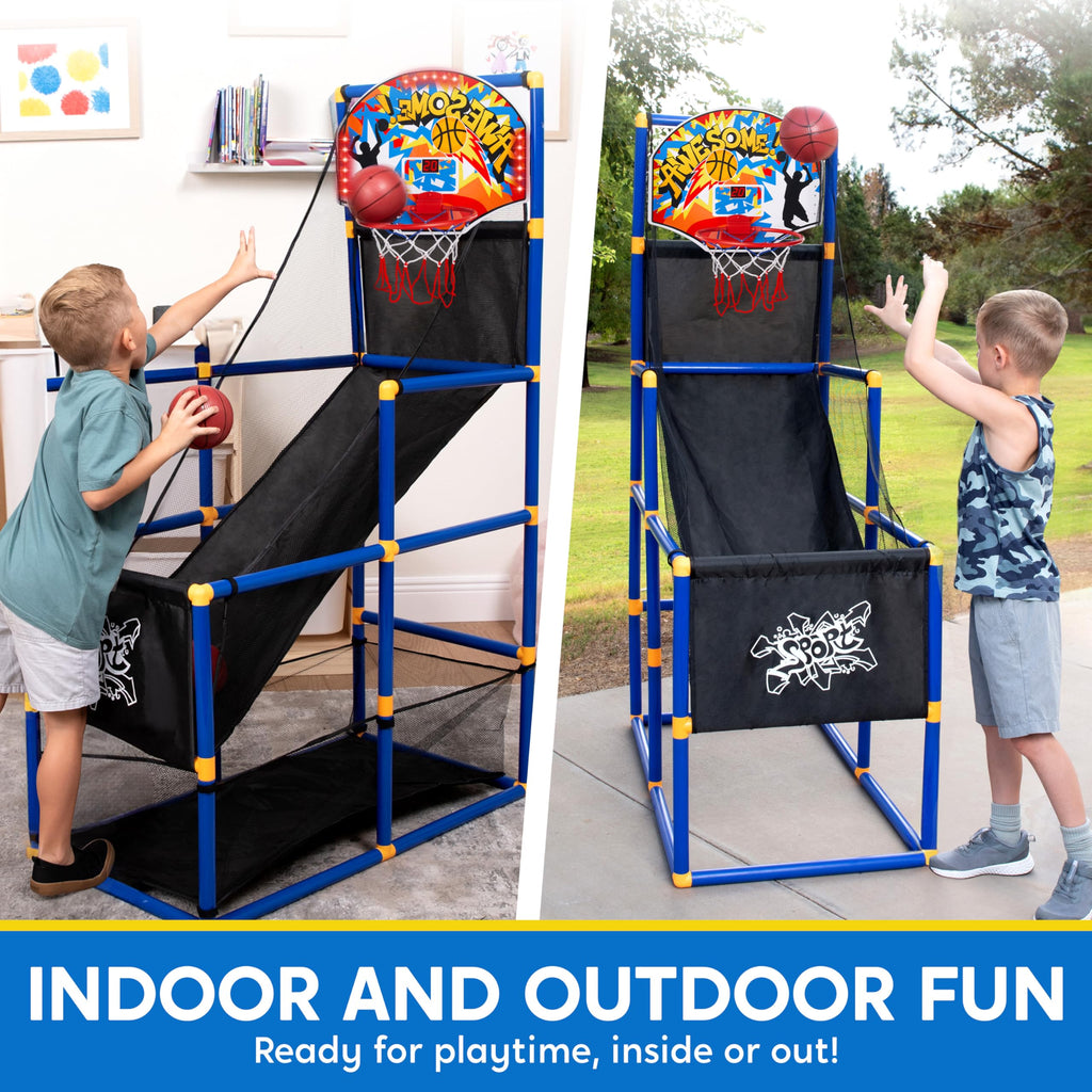 JOYIN Arcade Basketball Game Set with 4 Balls and Hoop for Kids 3+ Years Old Indoor Outdoor Sport Play - Easy Set Up - Air Pump Included - Ideal for Competition