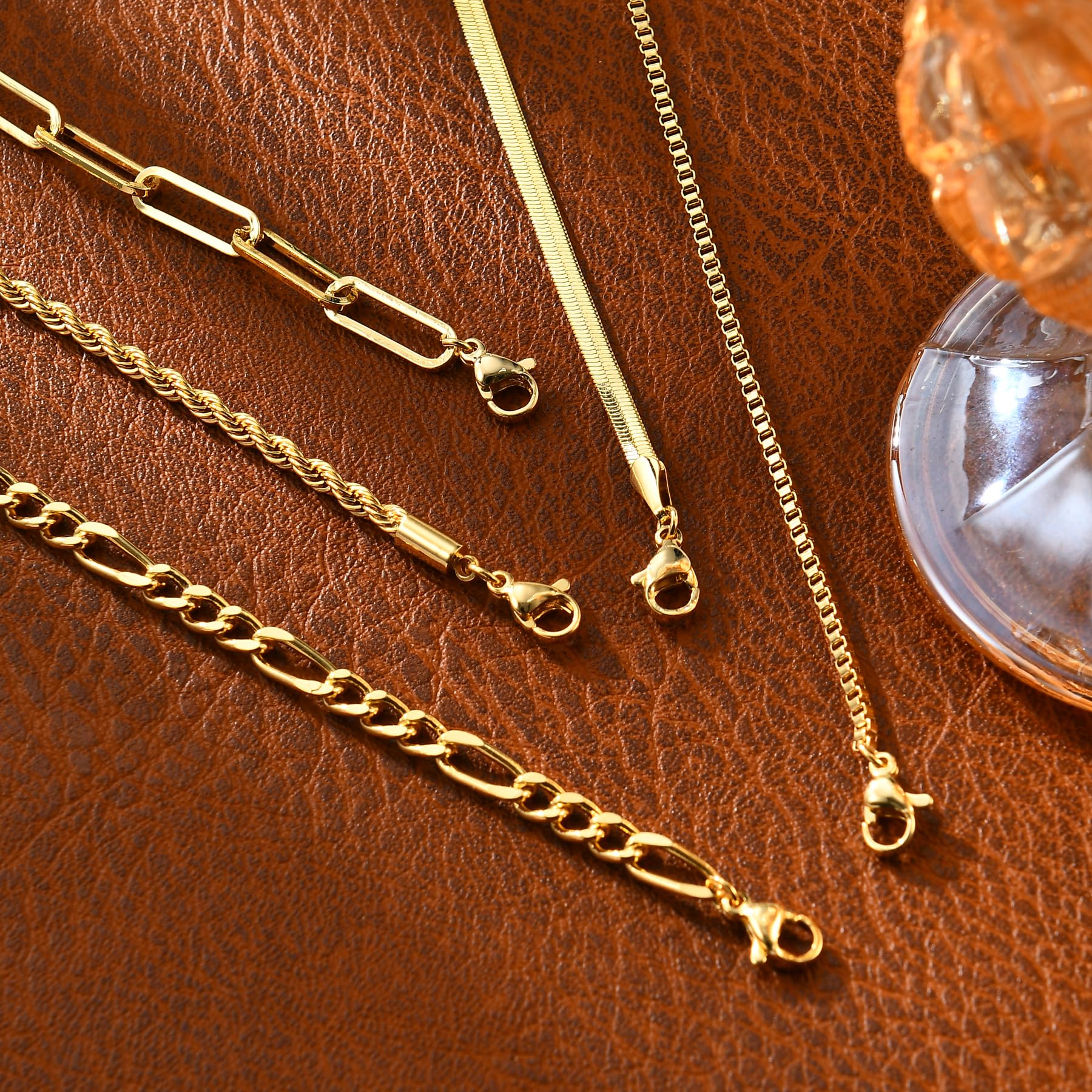 Gold Bracelets for Women, 14K Gold Plated Stackable Bracelet Stack Set Adjustable Charm Paperclip Chain Snake Link Layered Waterproof Jewelry Sets Gifts