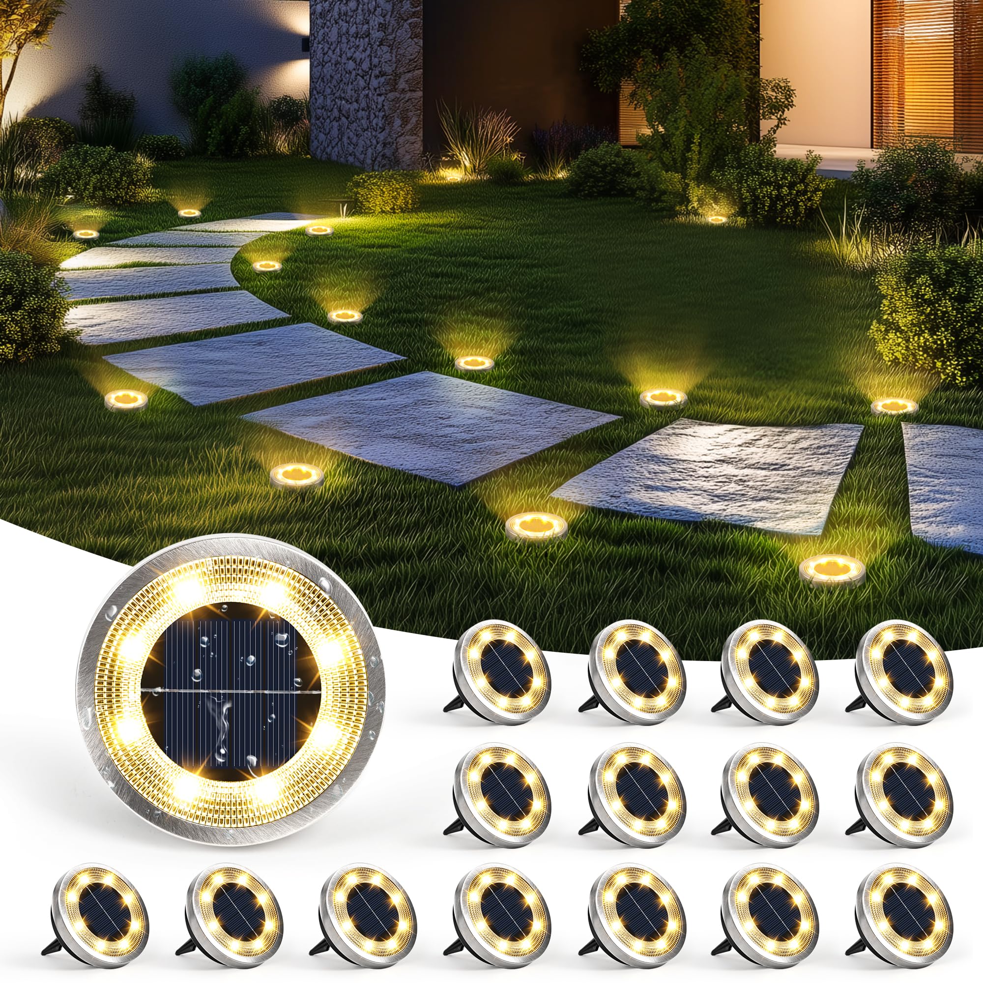 SOLPEX 10 Pack Solar Ground Lights Outdoor, Backyard Decor Cool White