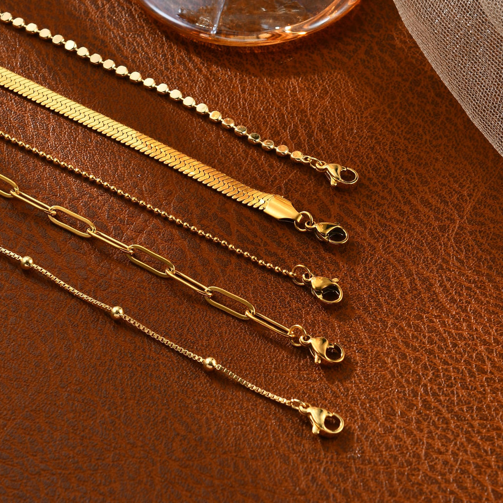 Gold Bracelets for Women, 14K Gold Plated Stackable Bracelet Stack Set Adjustable Charm Paperclip Chain Snake Link Layered Waterproof Jewelry Sets Gifts