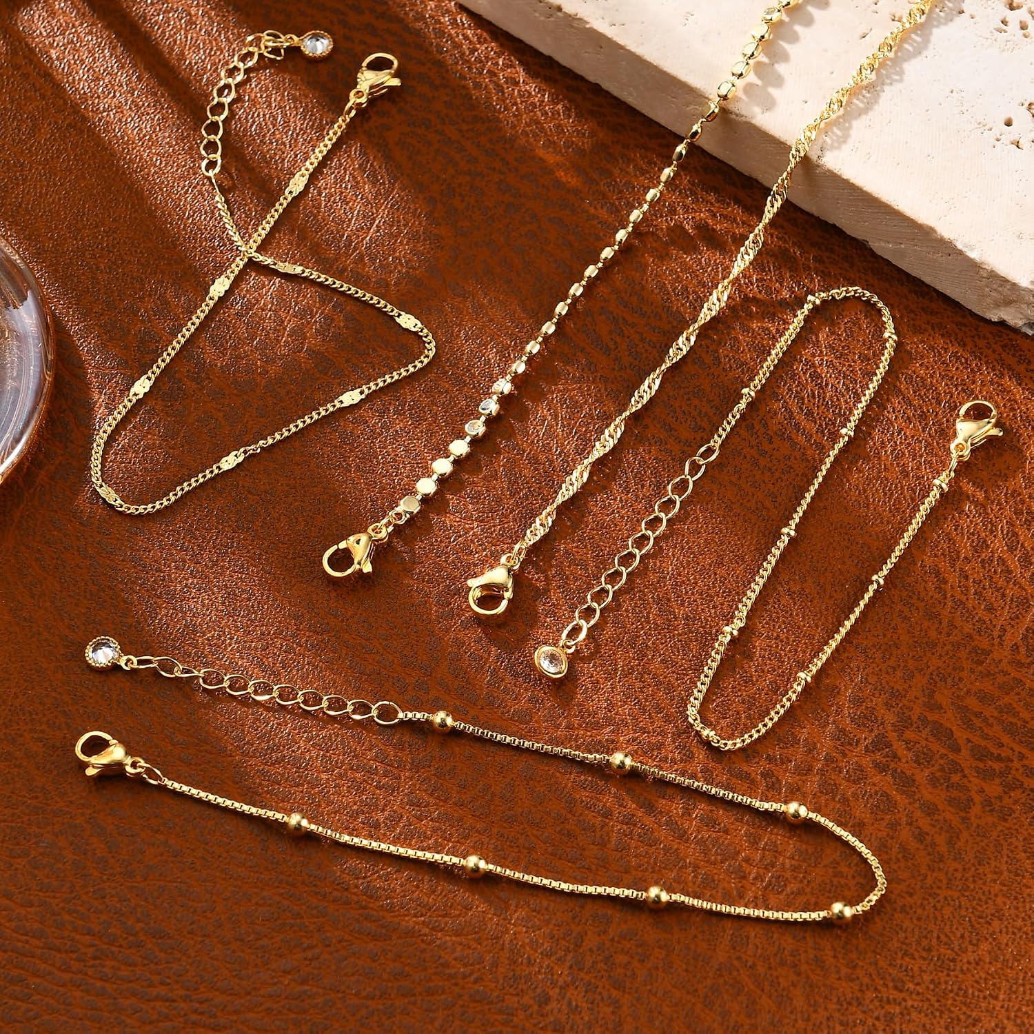 Gold Bracelets for Women, 14K Gold Plated Stackable Bracelet Stack Set Adjustable Charm Paperclip Chain Snake Link Layered Waterproof Jewelry Sets Gifts