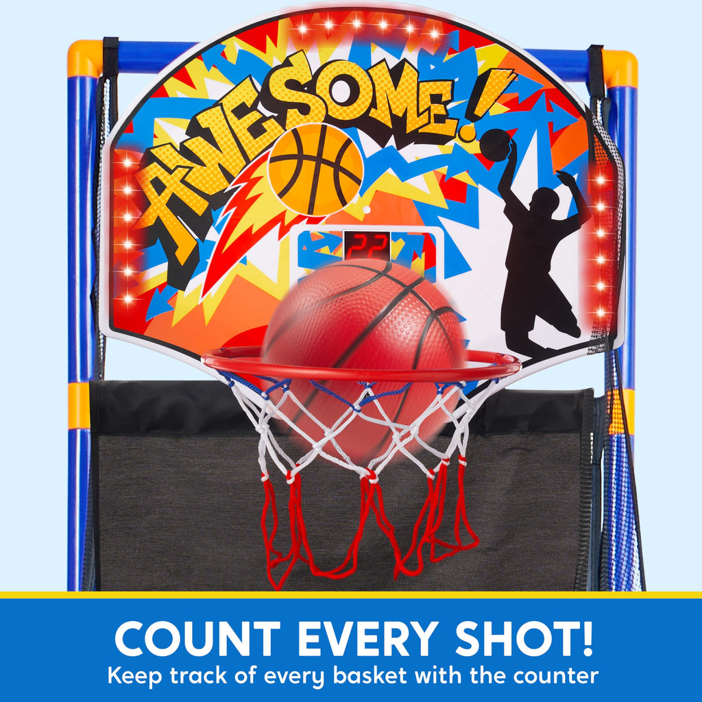 JOYIN Arcade Basketball Game Set with 4 Balls and Hoop for Kids 3+ Years Old Indoor Outdoor Sport Play - Easy Set Up - Air Pump Included - Ideal for Competition