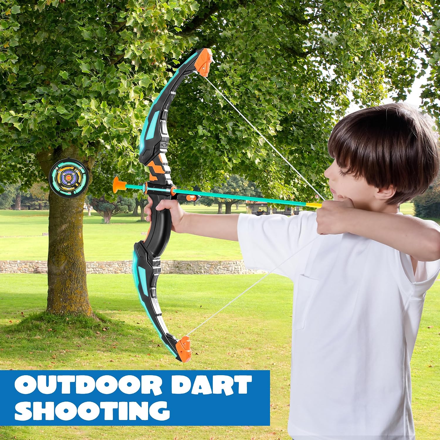 JOYIN Kids Bow and Arrow Set, LED Light Up Archery Toy Set with 9 Suction Cup Arrows, Target & Arrow Case, Indoor and Outdoor Hunting Play Gift Toys for Kids, Boys & Girls Ages 6-12