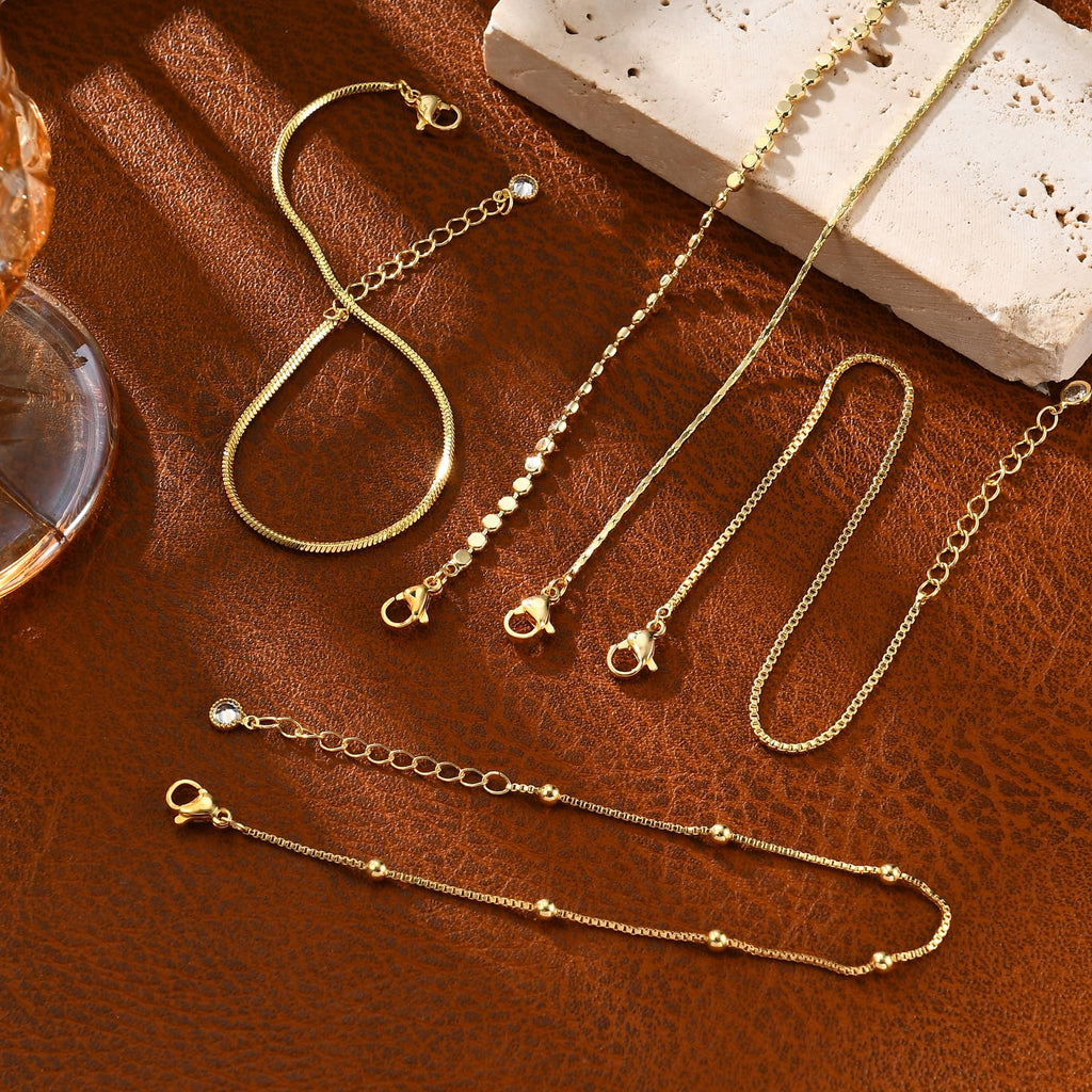 Gold Bracelets for Women, 14K Gold Plated Stackable Bracelet Stack Set Adjustable Charm Paperclip Chain Snake Link Layered Waterproof Jewelry Sets Gifts