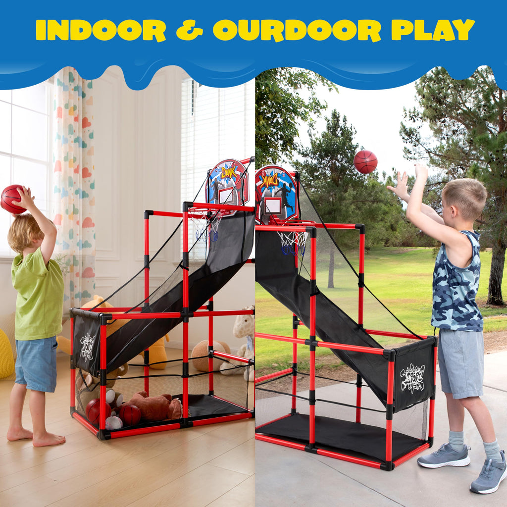JOYIN Arcade Basketball Game Set with 4 Balls and Hoop for Kids 3+ Years Old Indoor Outdoor Sport Play - Easy Set Up - Air Pump Included - Ideal for Competition