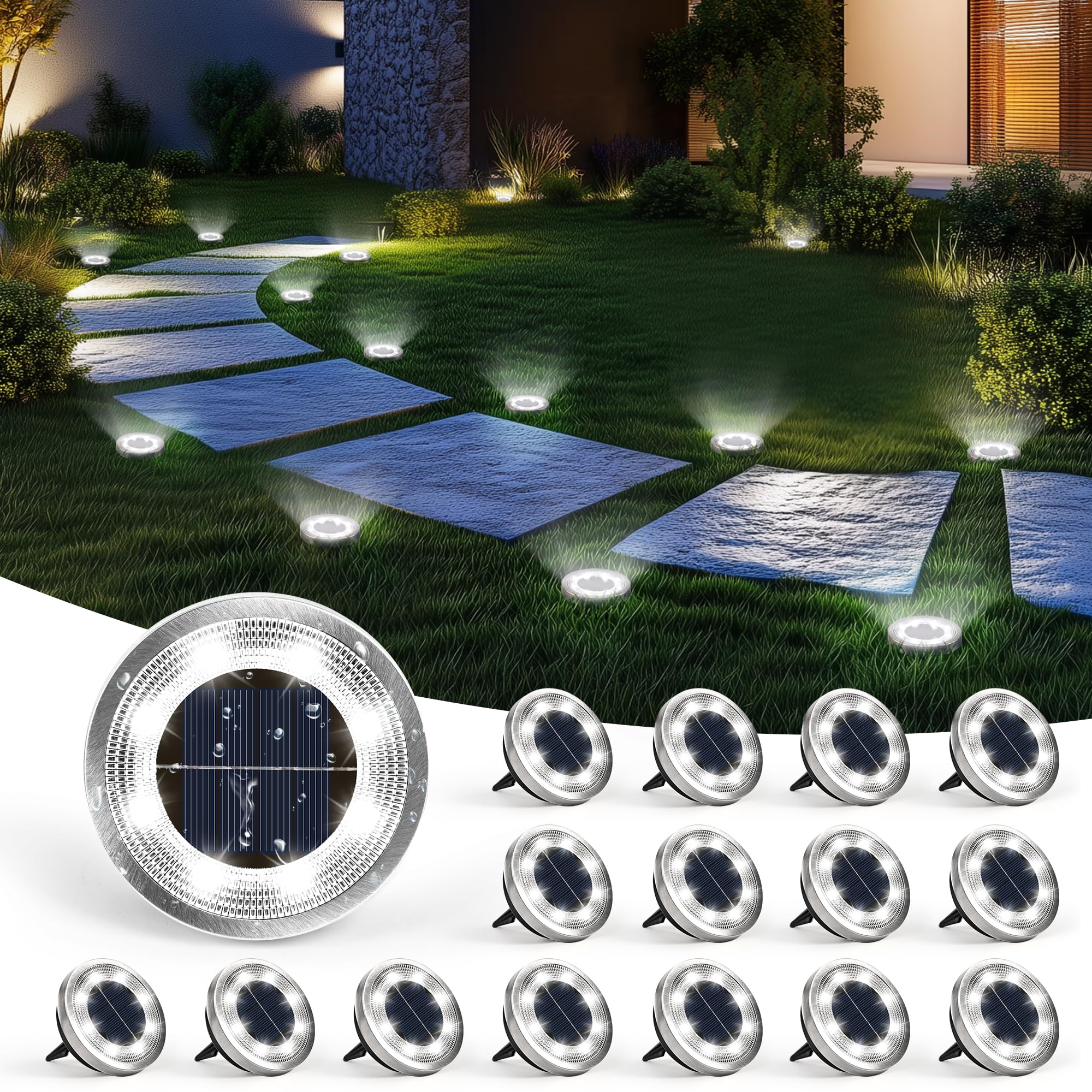 SOLPEX 10 Pack Solar Ground Lights Outdoor, Backyard Decor Cool White