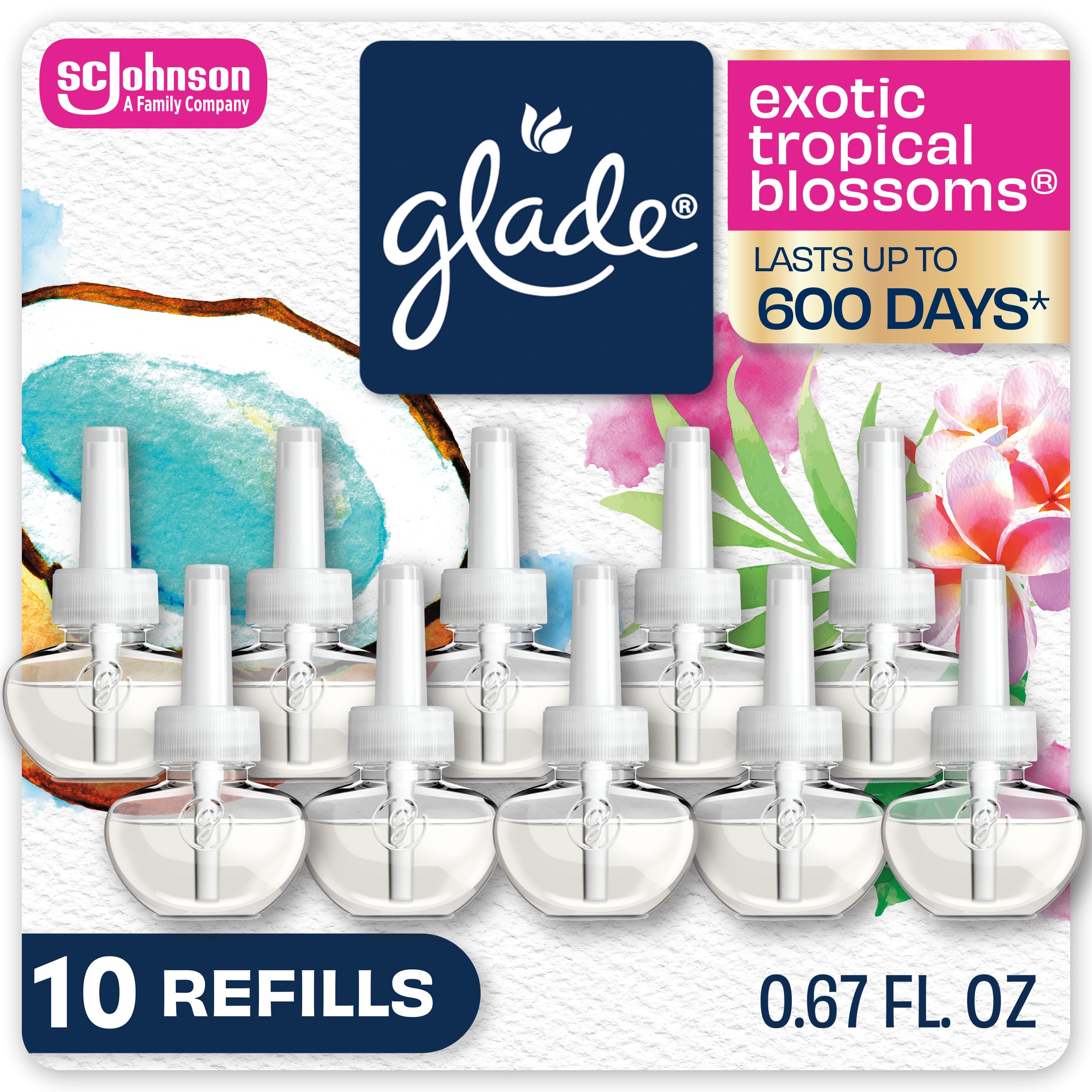 Glade PlugIns Refills Air Freshener, Scented and Essential Oils for Home and Bathroom, Cashmere Woods, 6.7 Fl Oz, 10 Count