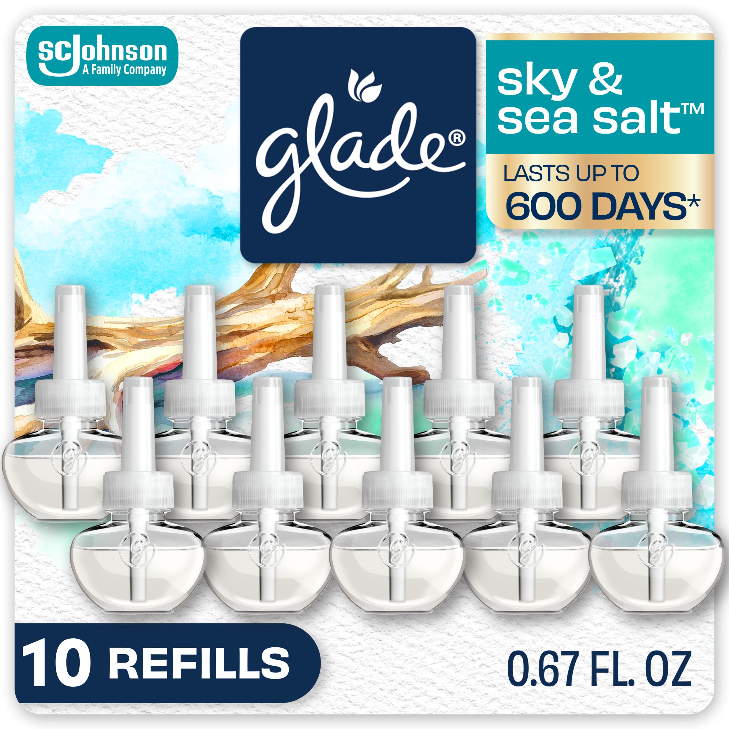 Glade PlugIns Refills Air Freshener, Scented and Essential Oils for Home and Bathroom, Cashmere Woods, 6.7 Fl Oz, 10 Count