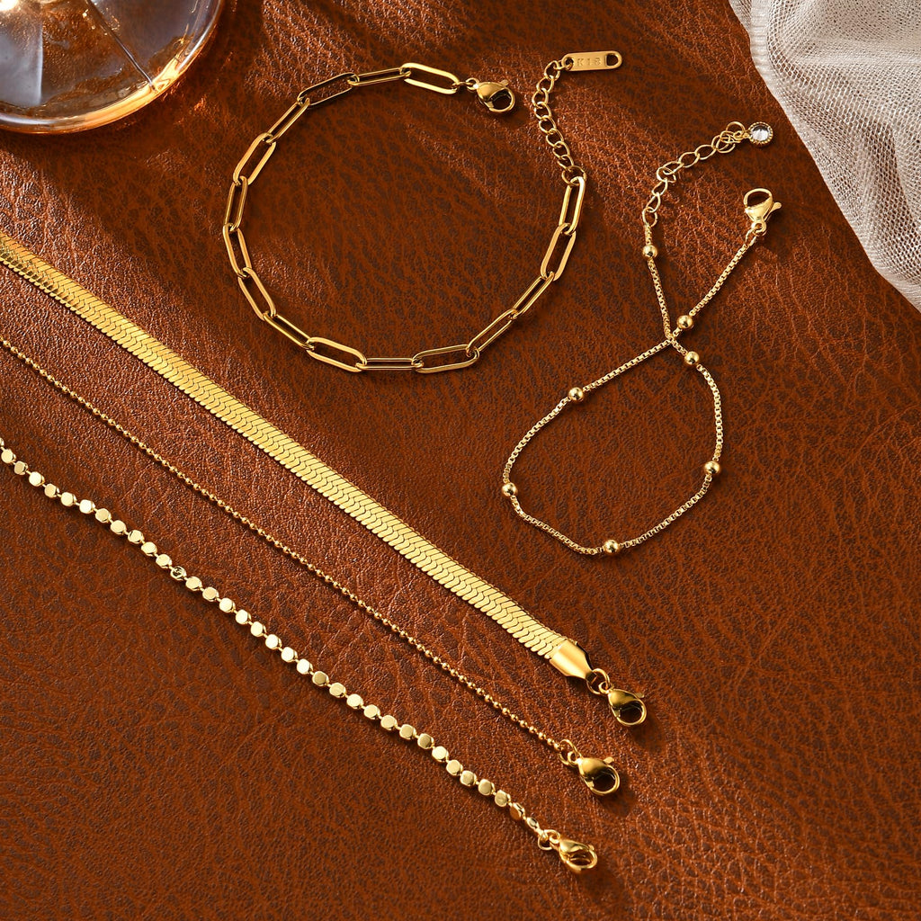Gold Bracelets for Women, 14K Gold Plated Stackable Bracelet Stack Set Adjustable Charm Paperclip Chain Snake Link Layered Waterproof Jewelry Sets Gifts