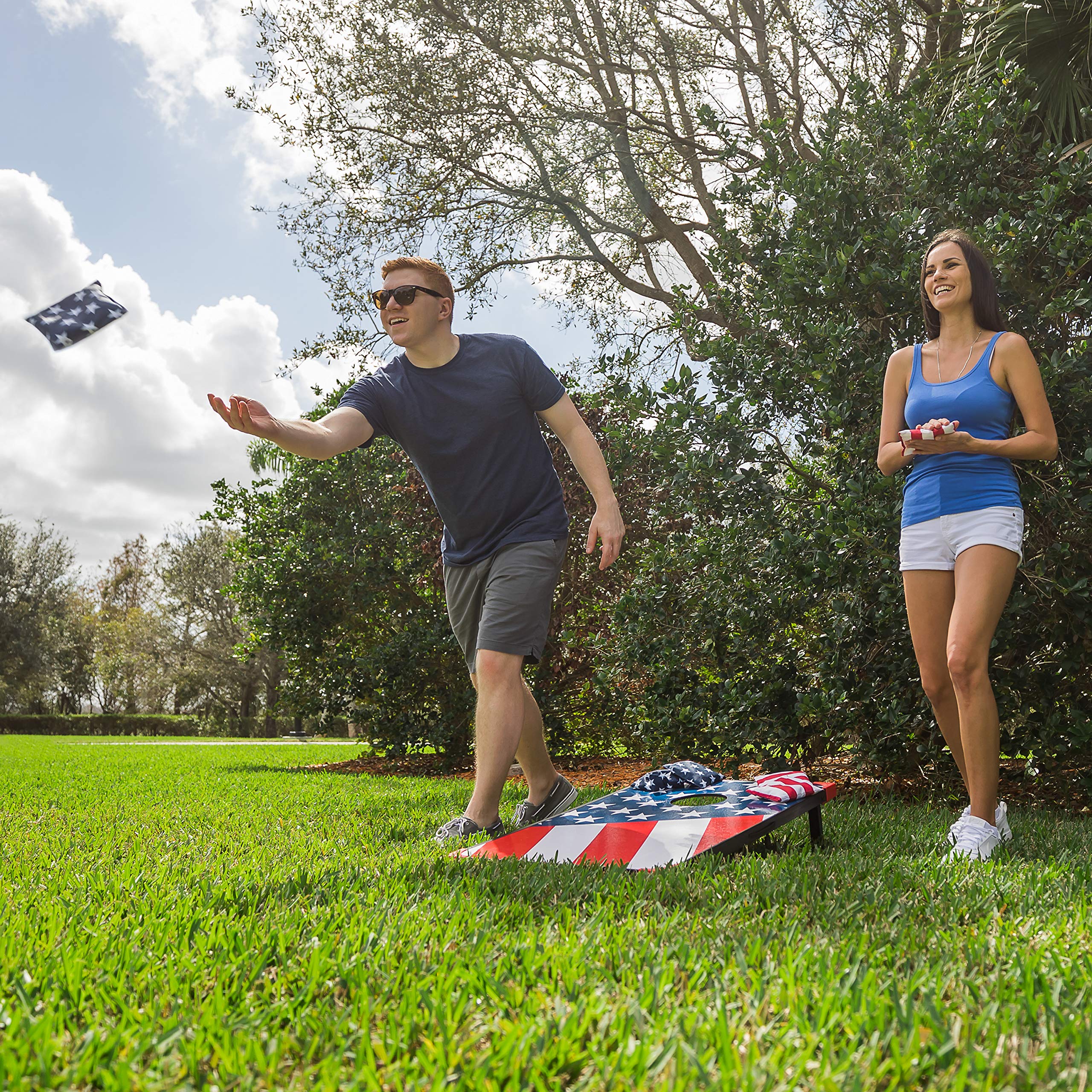 EastPoint Sports Cornhole Game Set Bean Bag Toss MDF - 2' W x 3' L - Built-In Storage, Convenient Carry Handles and 8 Premium Bean Bags