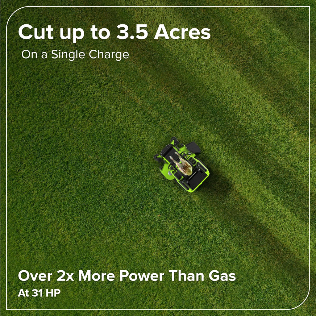 Greenworks 60V 30' Riding Lawn Mower (1.25 Acre, 16 HP Gas Equivalent, 6 MPH, Tow Up to 200 lbs.), (4) 8.0Ah Batteries (1,920 Wh Max) + Turbo Wall Charger